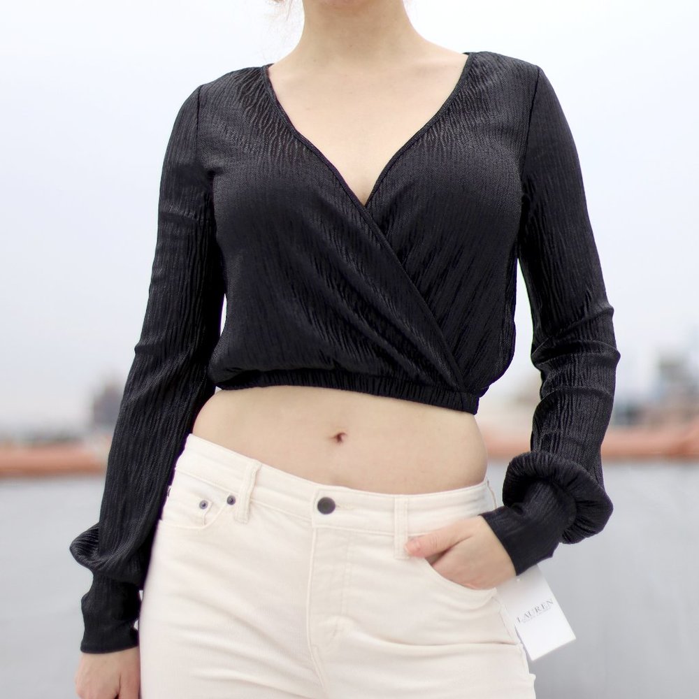 Zara metallic silver/black crinkle top, S